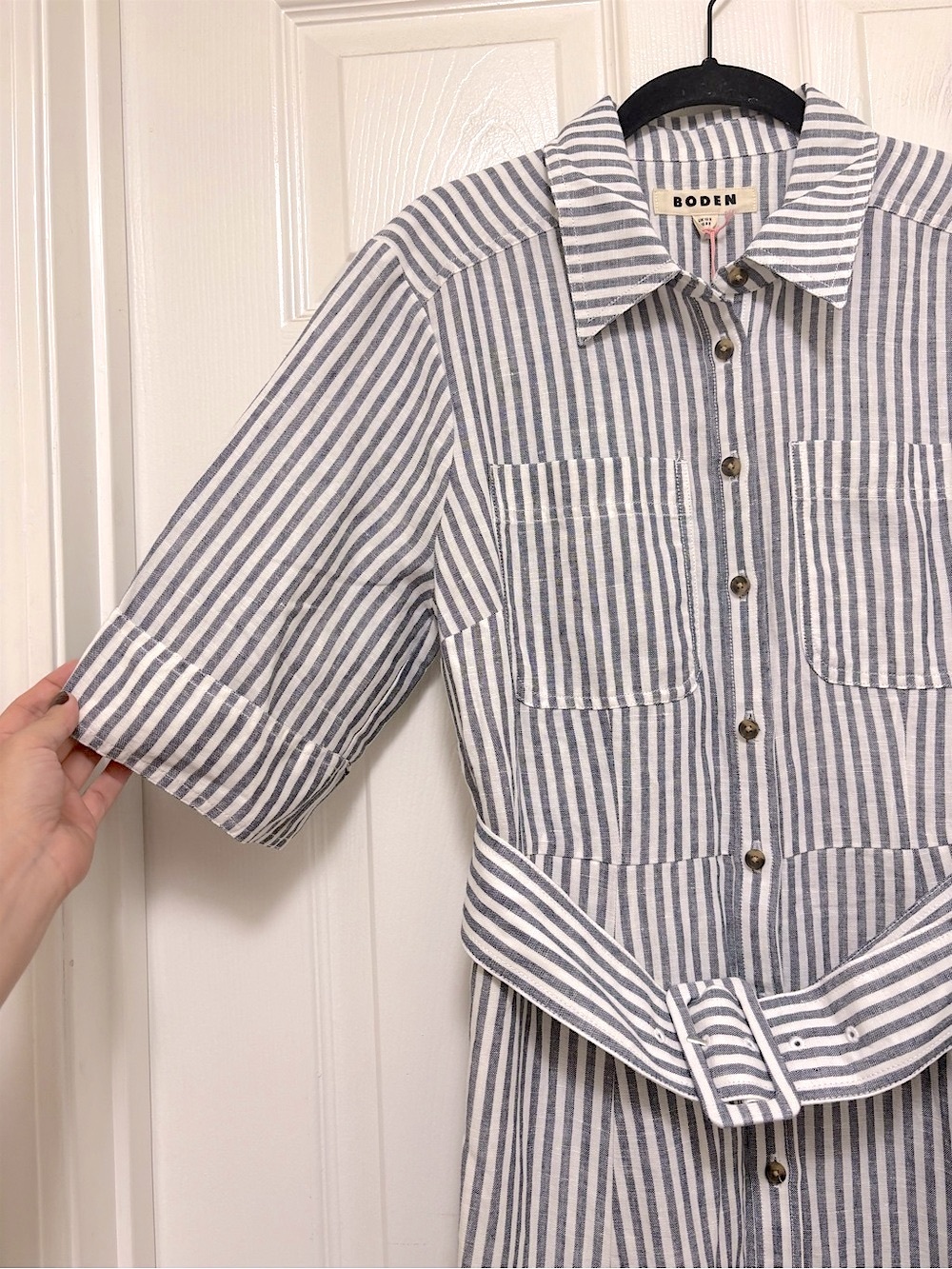 NWT BODEN Ora Linen Blend Shirt Dress in Navy Ivory Stripe - Picture 7 of 11